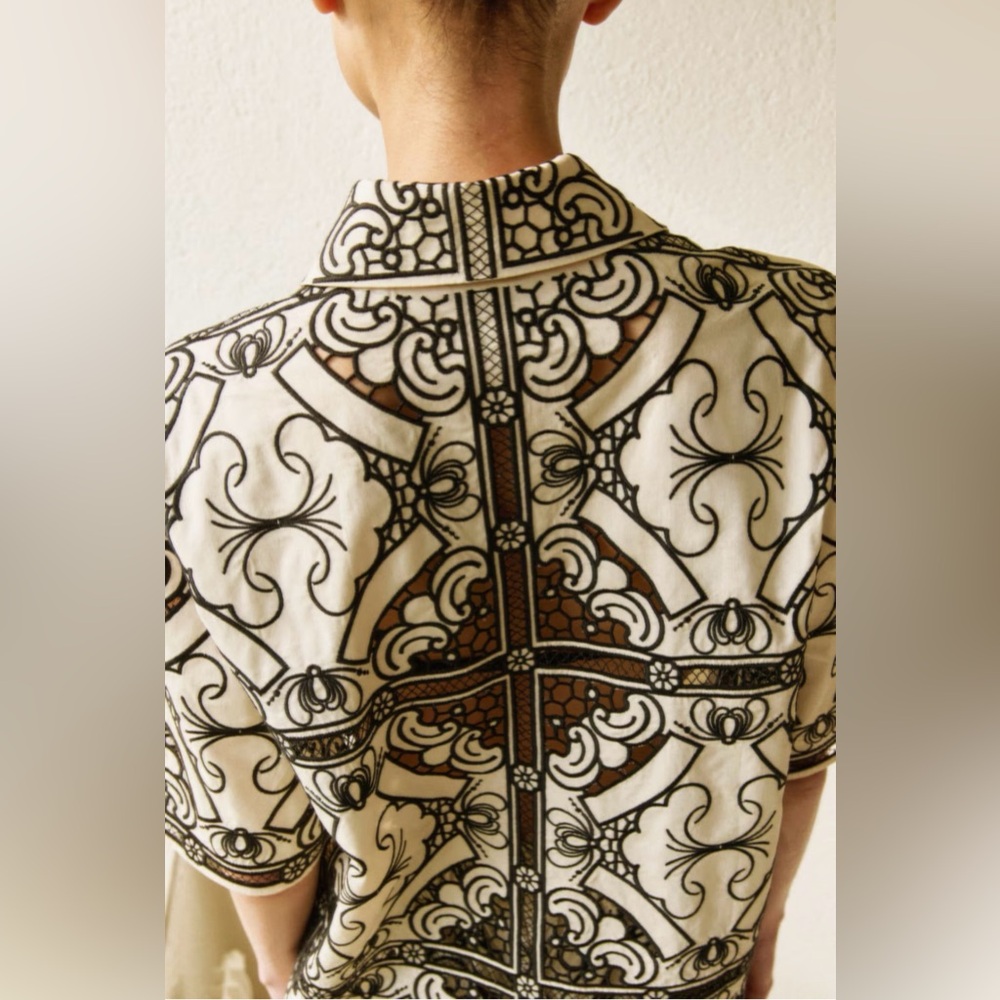 H&M NWT EMBROIDERED CREAM AND BLACK SHIRT - Picture 6 of 9
